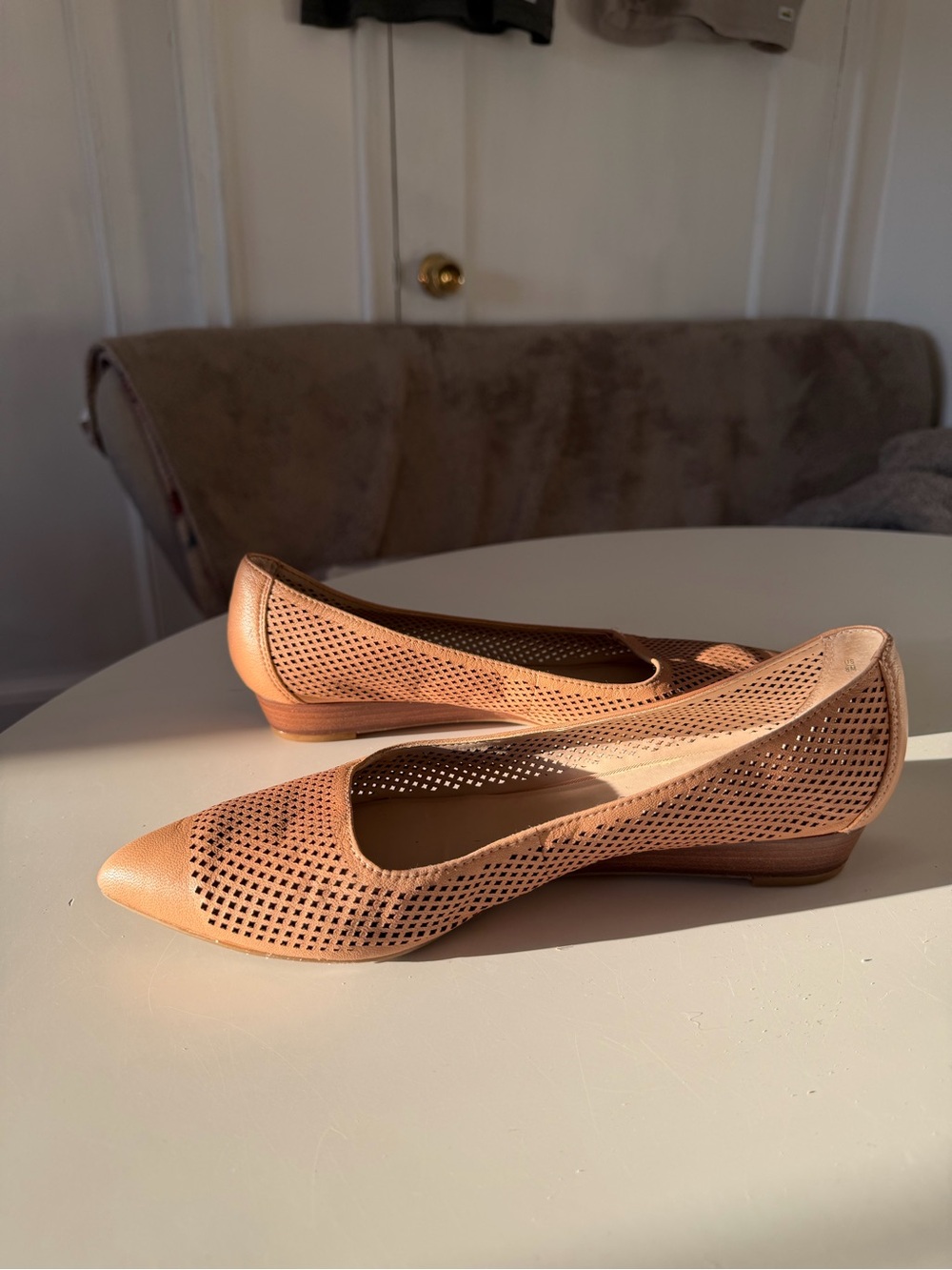 Women's Franco Sarto Tan Perforated Pointed-Toe Flats Size 8